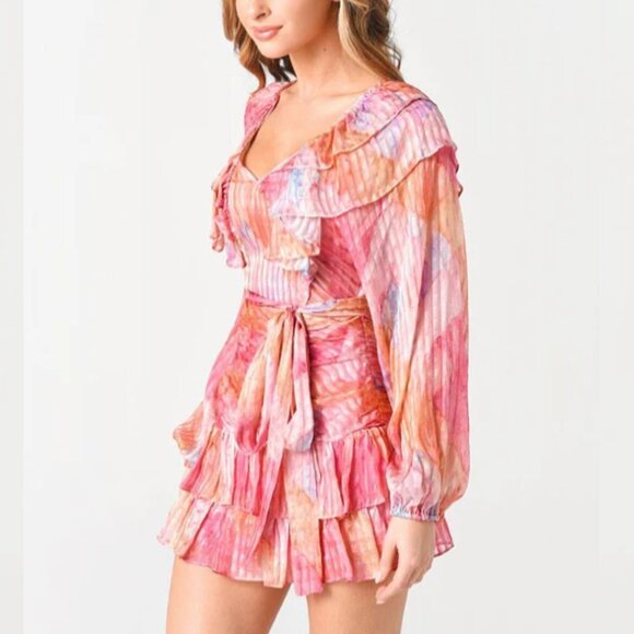 LoveShackFancy Moxie Mini Dress Watercolor Pink Silk Size 2 - Picture 5 of 7